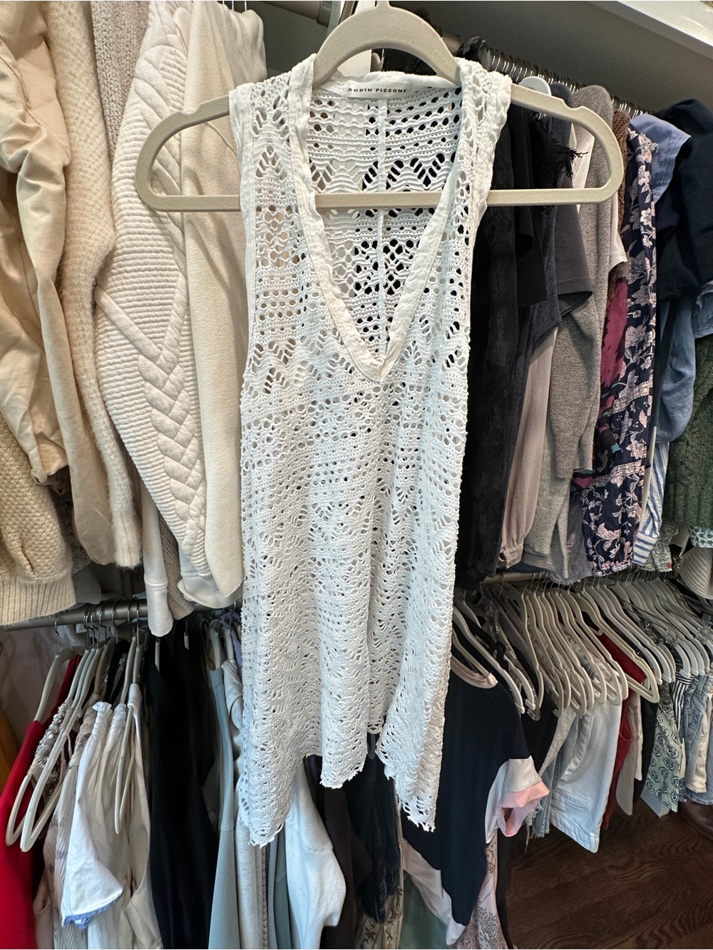Robin Piccone White Crochet Swim Coverup V-Neck